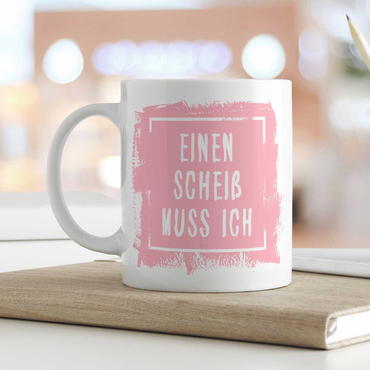 GRAVURZEILE Tasse mit Spruch - Einen Scheiß muss ich, Keramik, Farbe: Weiß
