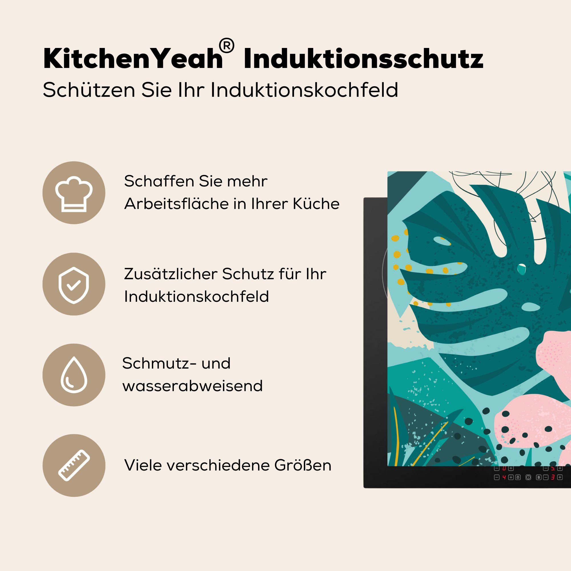 Mädchen cm, MuchoWow küche, Herdblende-/Abdeckplatte 71x52 Ceranfeldabdeckung Kinder, (1 Illustration Vinyl, tlg), Kinder Induktionskochfeld Schutz die Pastell - Pflanzen - - für - -