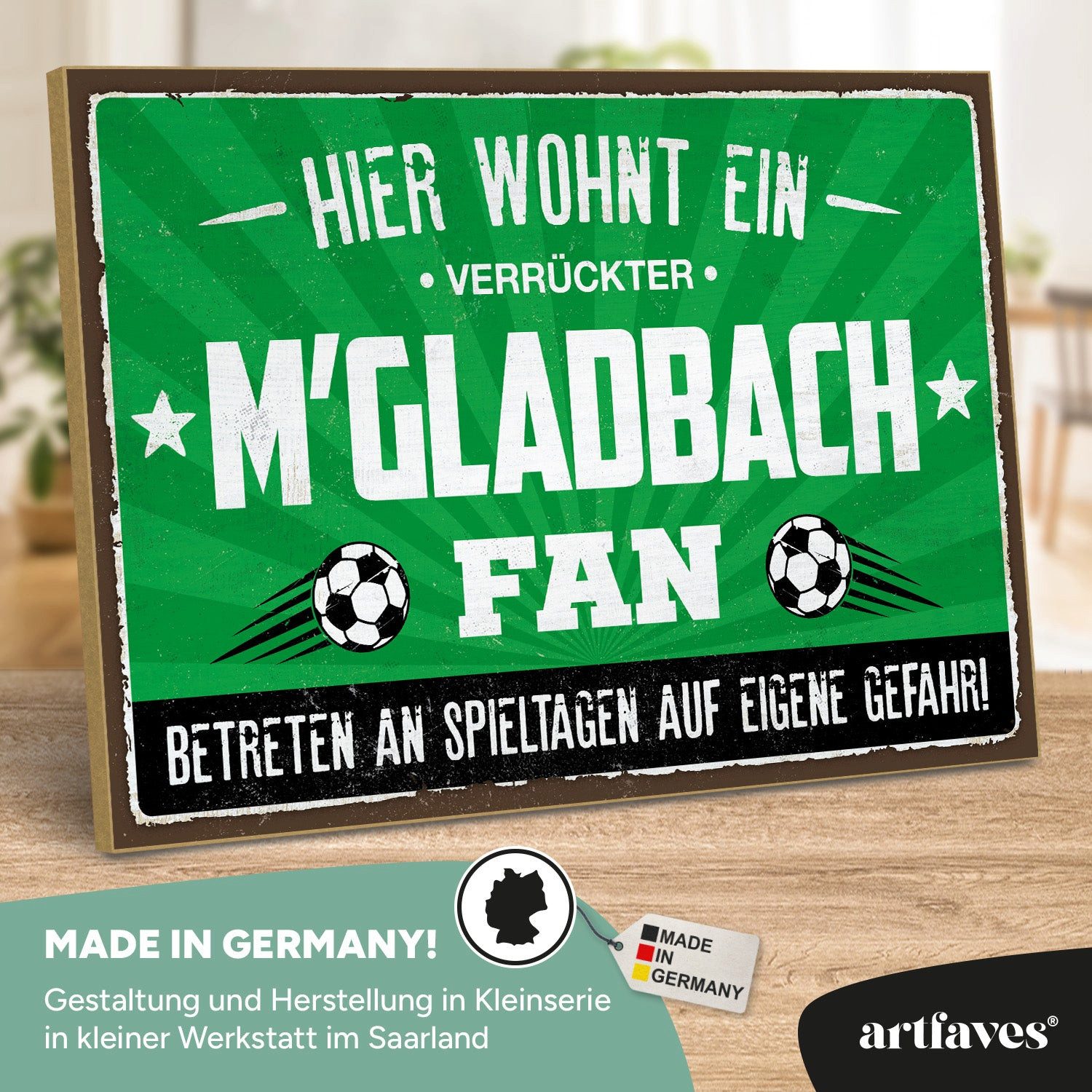 ARTFAVES Holzbild Schild mit Spruch - Hier wohnt ein verrückter GLADBACH Fa günstig online kaufen