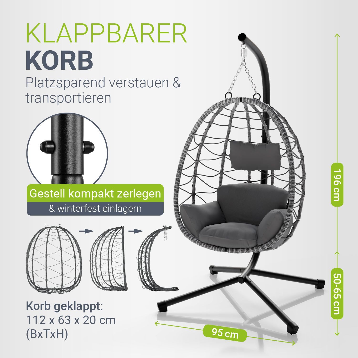 Juskys Hängesessel Aria, im Boho Stil, große Sitzfläche, mit Gestell, höhenverstellbar