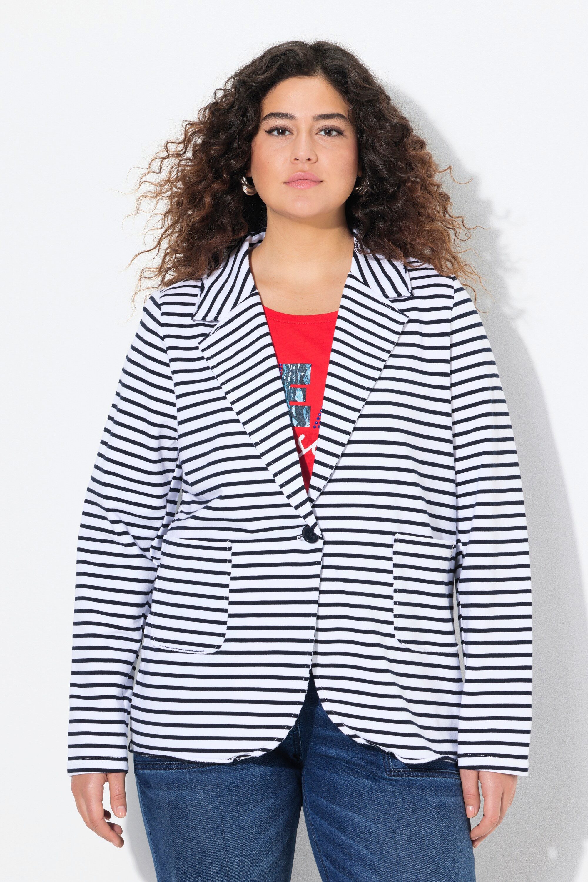 Ulla Popken Blusenblazer Jerseyblazer Rollkanten Reverskragen günstig online kaufen