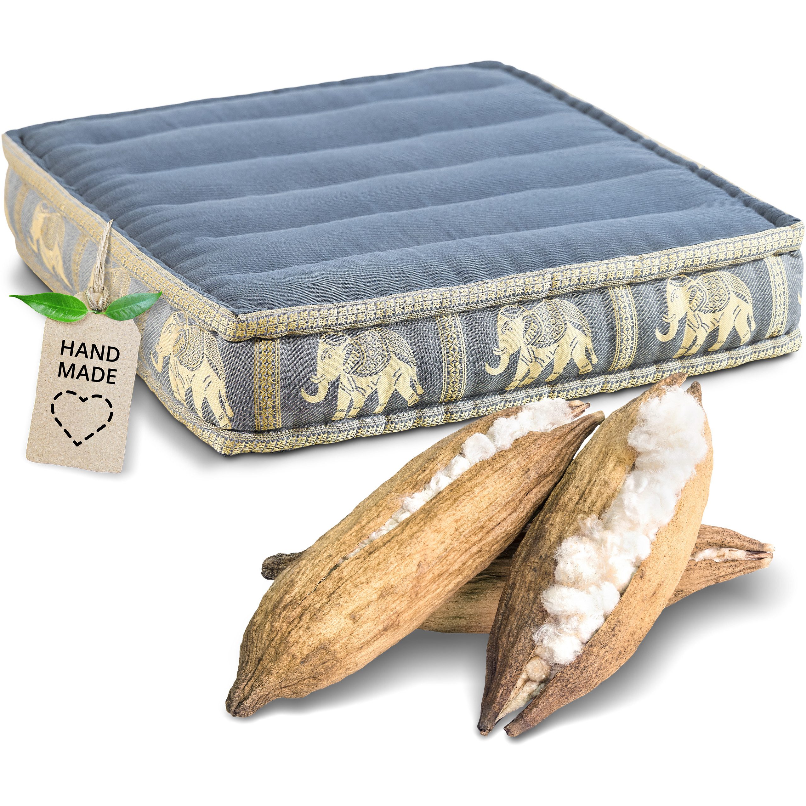 livasia Sitzkissen Bodensitzkissen (Deluxe) vegan und handgefertigt, 50x50x10cm, Kapok