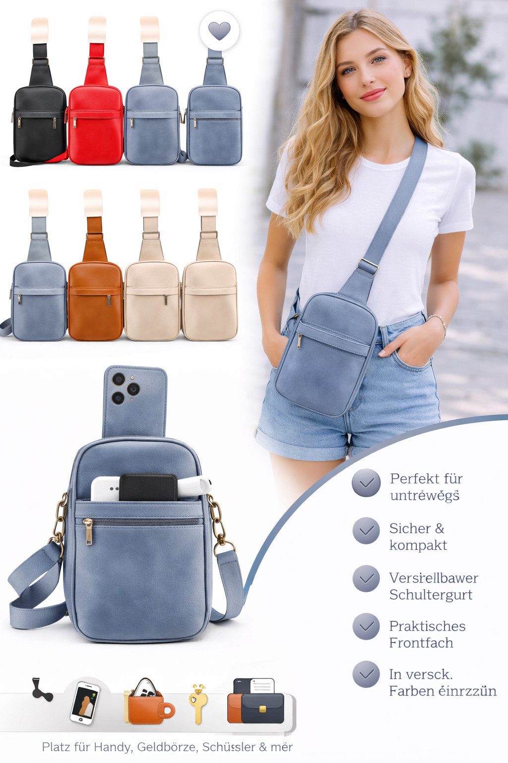 Antonio Handytasche Antonio Umhängetasche Handy Bag Handytasche verschiedene Farben