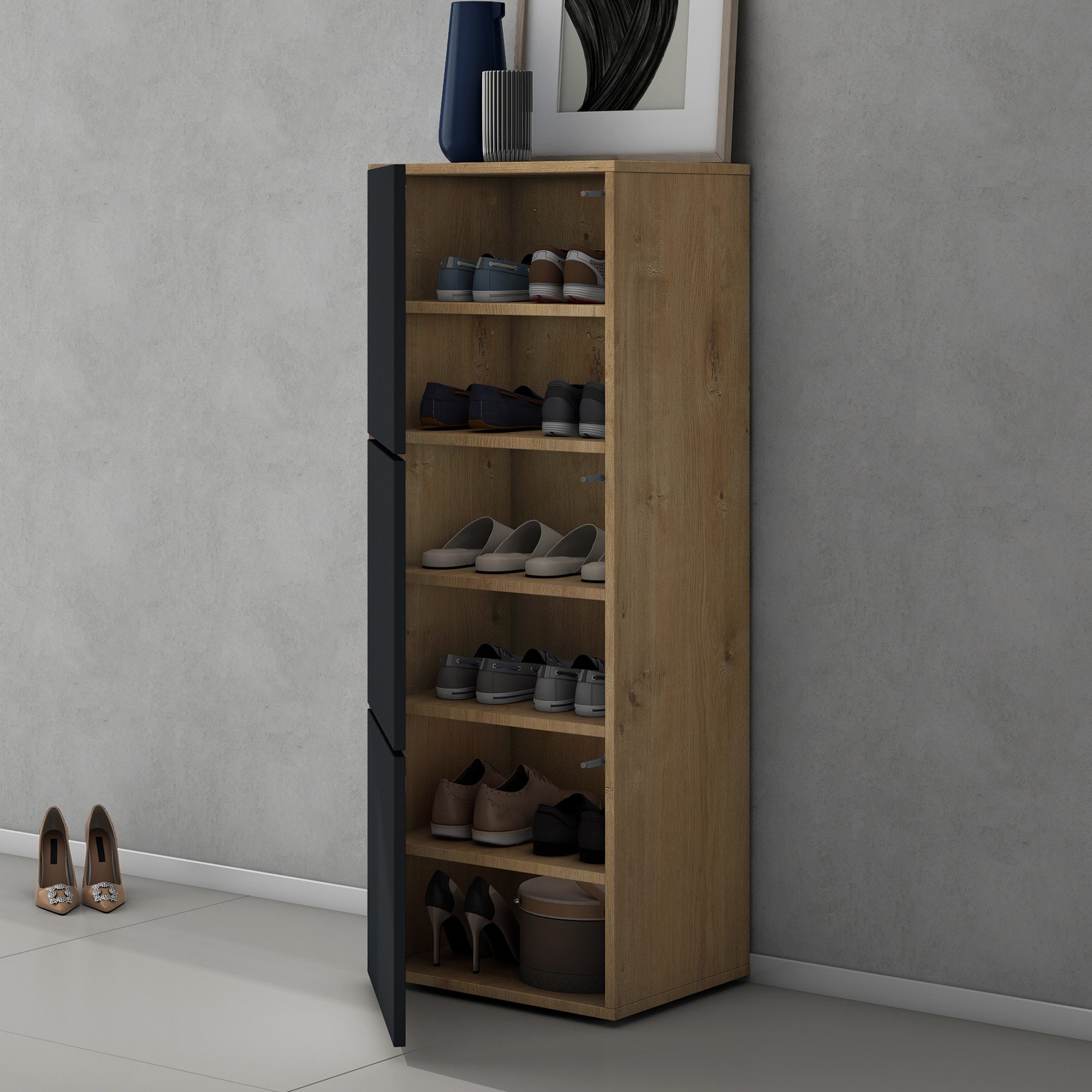 doporro Schuhschrank Schuhregal Schuhkipper mit 3 Fächern BTH:45x36x120cm Schuhschrank02
