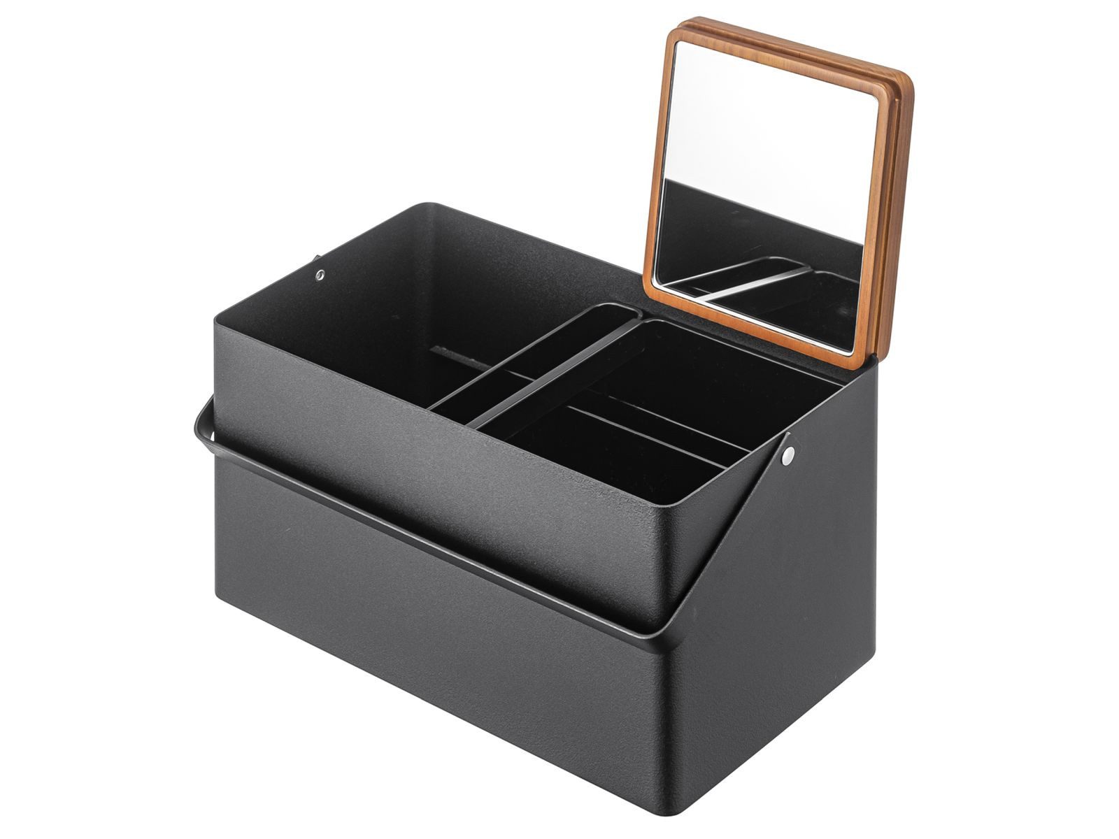 Yamazaki Kosmetikbox Tower, Make-Up Box schwarz, OrganizerBox, mit Spiegel und Kleinteilekästchen