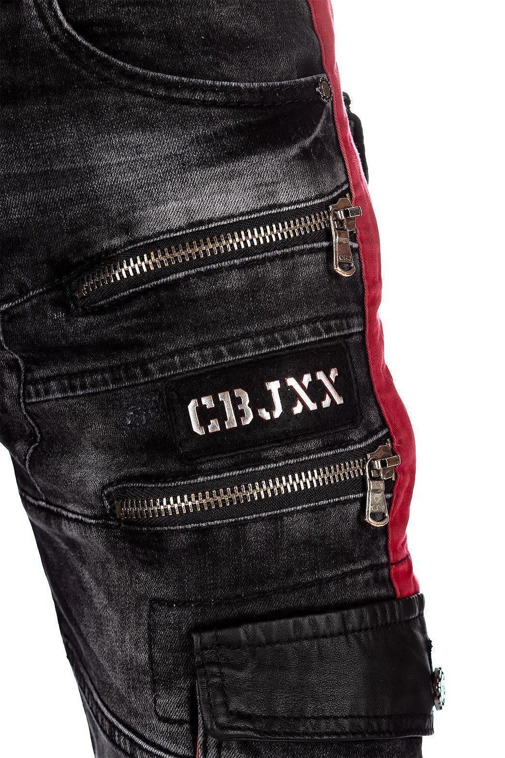 Cipo & Baxx Bikerjeans Herren Straight Fit Hose Stonewashed BA-CD561 4 Zipper und Cargostil Seitentaschen – Bild 5 von 5