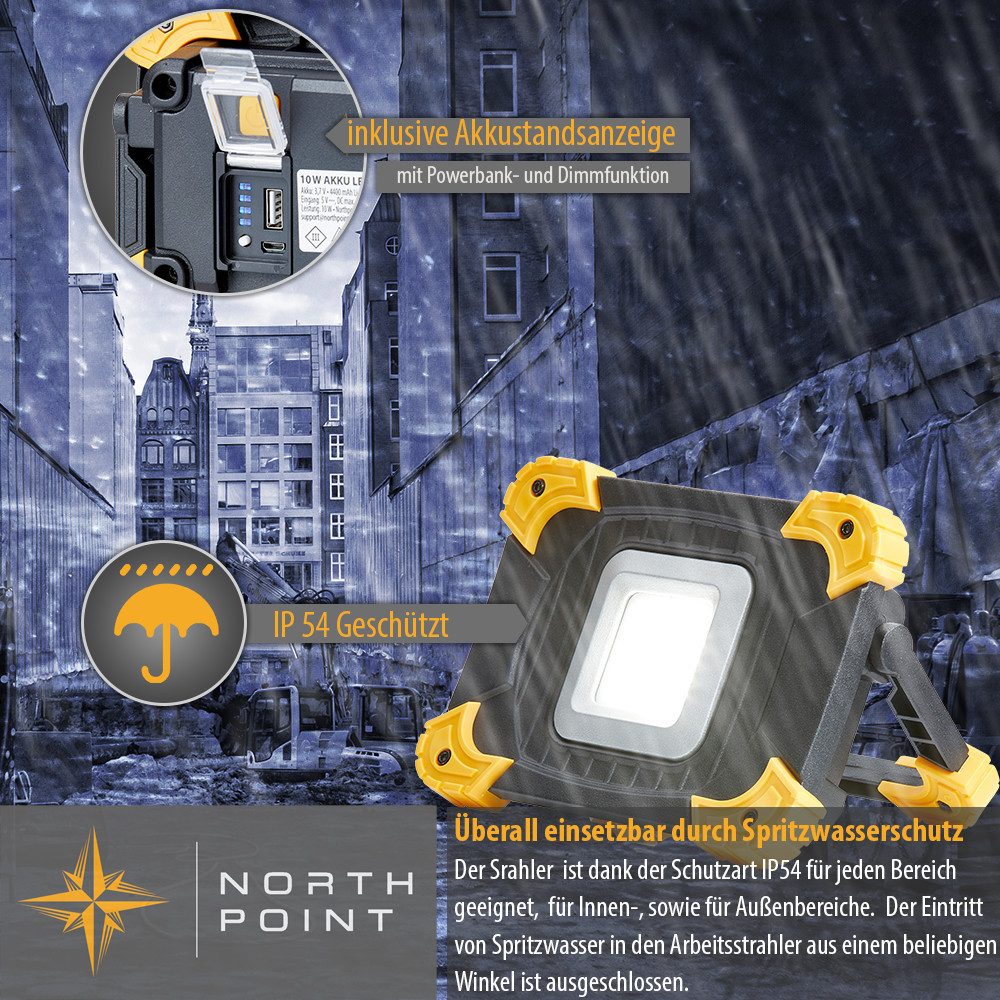 Northpoint LED work light with battery, dimmable, 1100 lumens, IP54 with power bank function