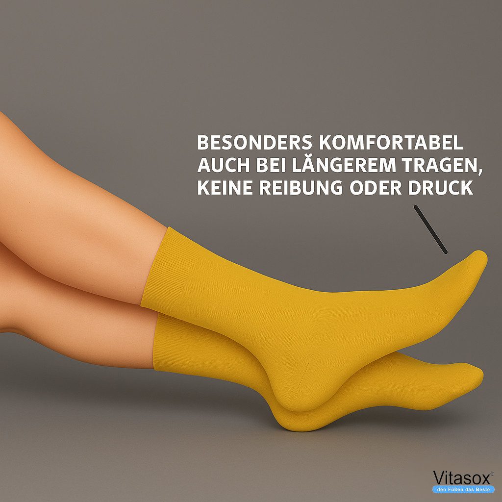 Vitasox Diabetikersocken für Damen - aus Baumwolle ohne Gummi, ohne Einschneiden und Abdrücken (4-Paar) mit weichem und dehnbarem Komfortbund