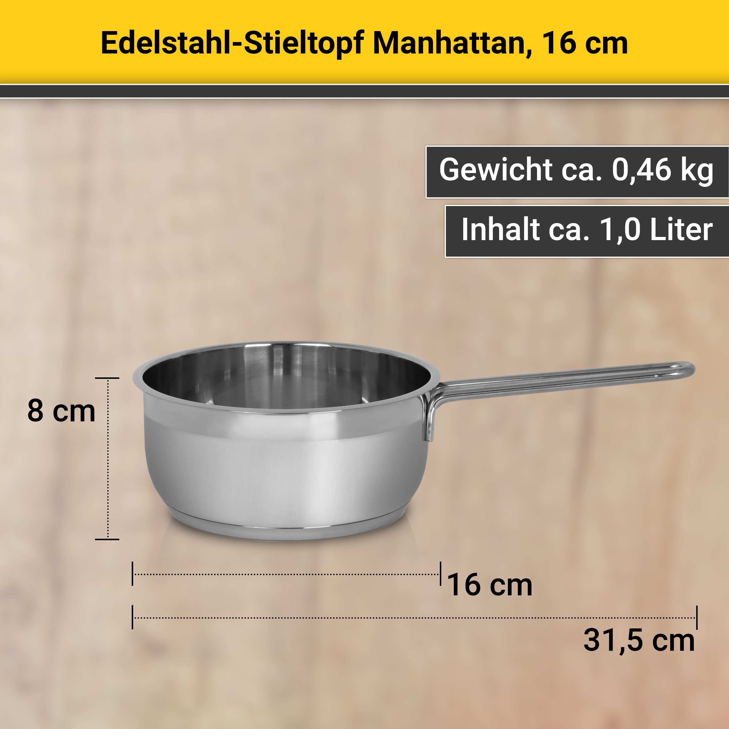 Krüger Kasserolle Edelstahl Stieltopf Manhattan, 16 cm, Edelstahl (1-tlg), für Induktions-Kochfelder geeignet – Bild 5 von 5