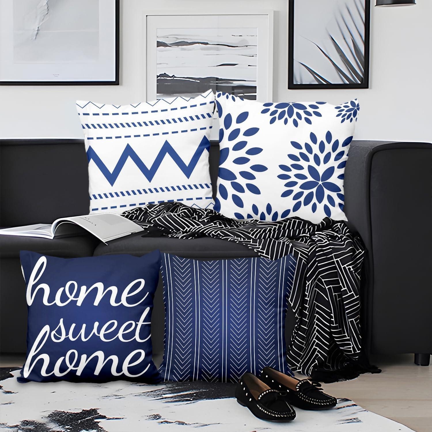 LuxusKollektion Kissenbezüge Kissenbezüge 4er Set Blau Weiss Abstrakt 40x40, (4 Stück)