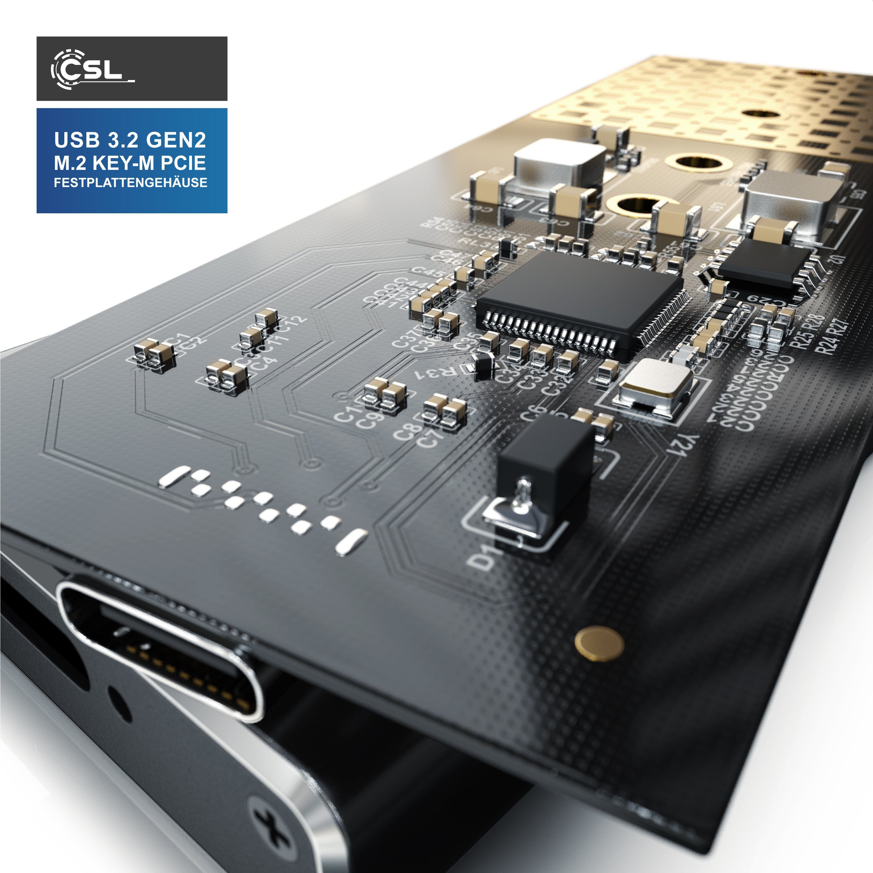 extern / USB CSL NVME PCIe für Festplatten-Gehäuse, M.2 SSDs Key-M M.2 unterstützt 3.2 UASP