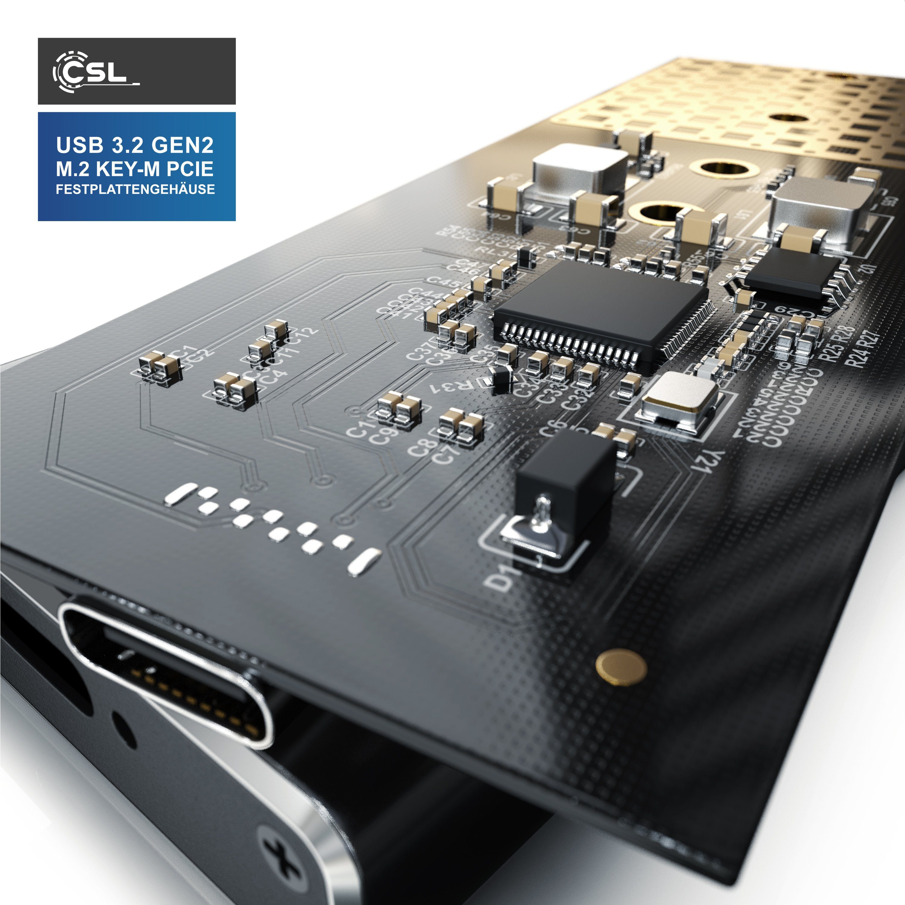 CSL Festplatten-Gehäuse für NVME M.2 SSDs, USB 3.2 Gen2 Festplattengehäuse aus Aluminium, (1 St), M.2 Key-M PCIe extern, unterstützt UASP, Plug & Play, Typ C au – Bild 5 von 5