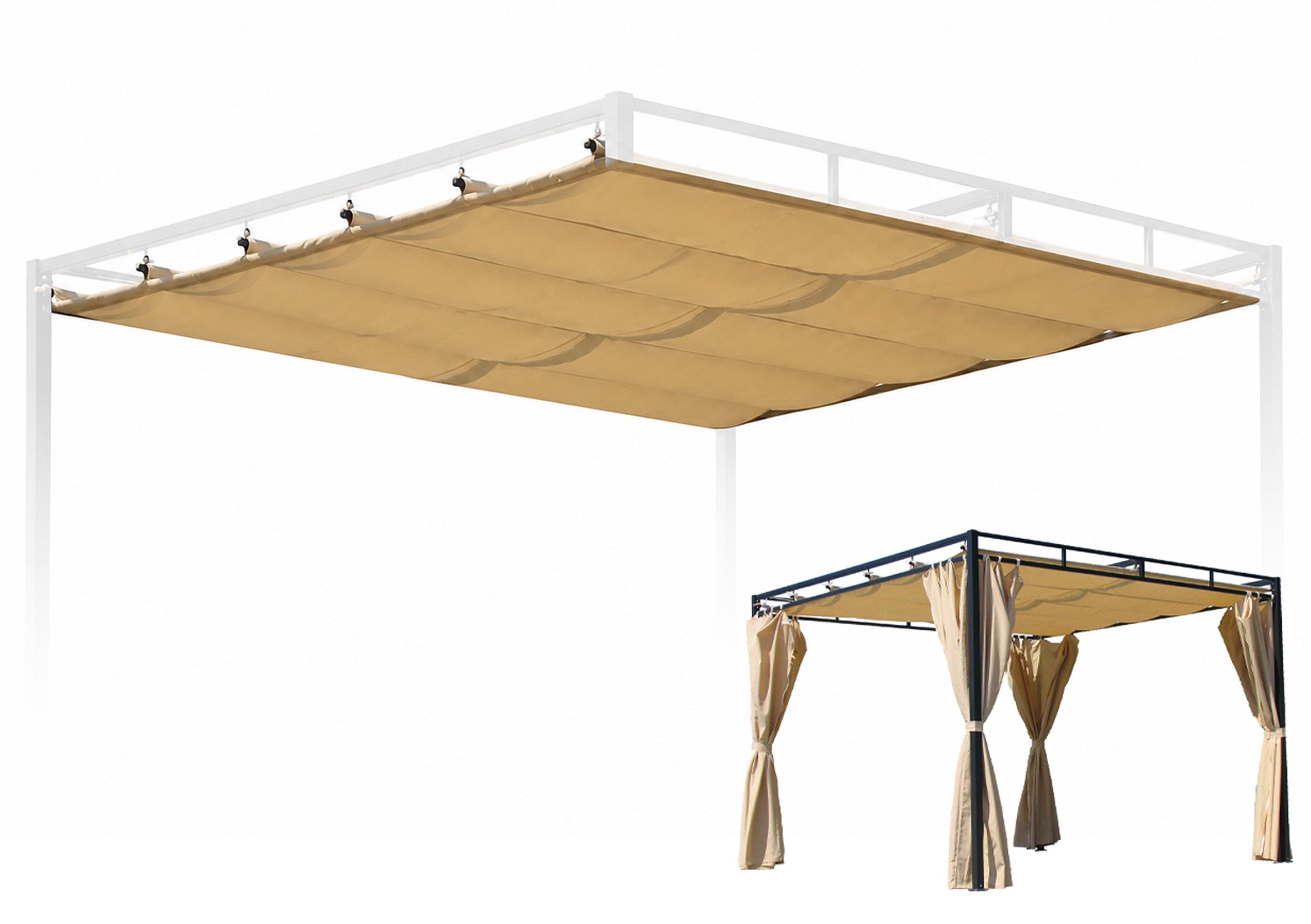Quick Star Pavillon-Ersatzdach Ersatzdach Flachdachpergola Firenze 3x3 m, 180 g/m², 288 x 288 cm (1 Ersatzdach aus Polyester ohne Gestell), 6 aufgenähte Einschubtaschen für die Befestigung am Dachgestell