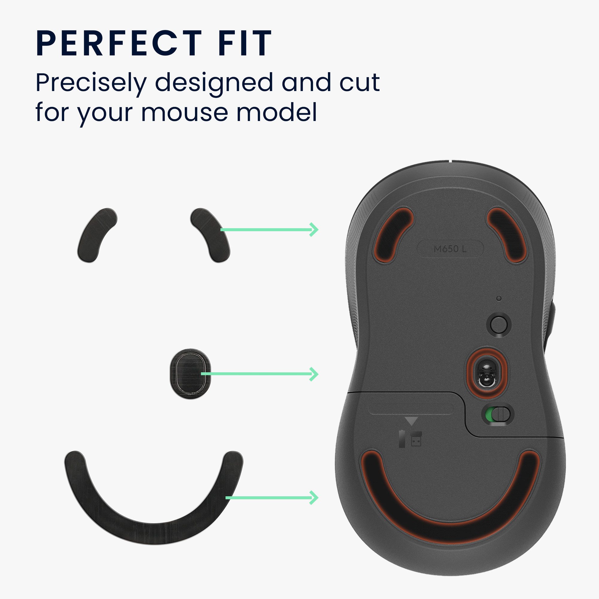 kwmobile Mausfüße Mouse Feet Sticker für Logitech M650 L / M750 L (1-St), Ersatz Glider Mausfüße passgenau - Glides in Schwarz