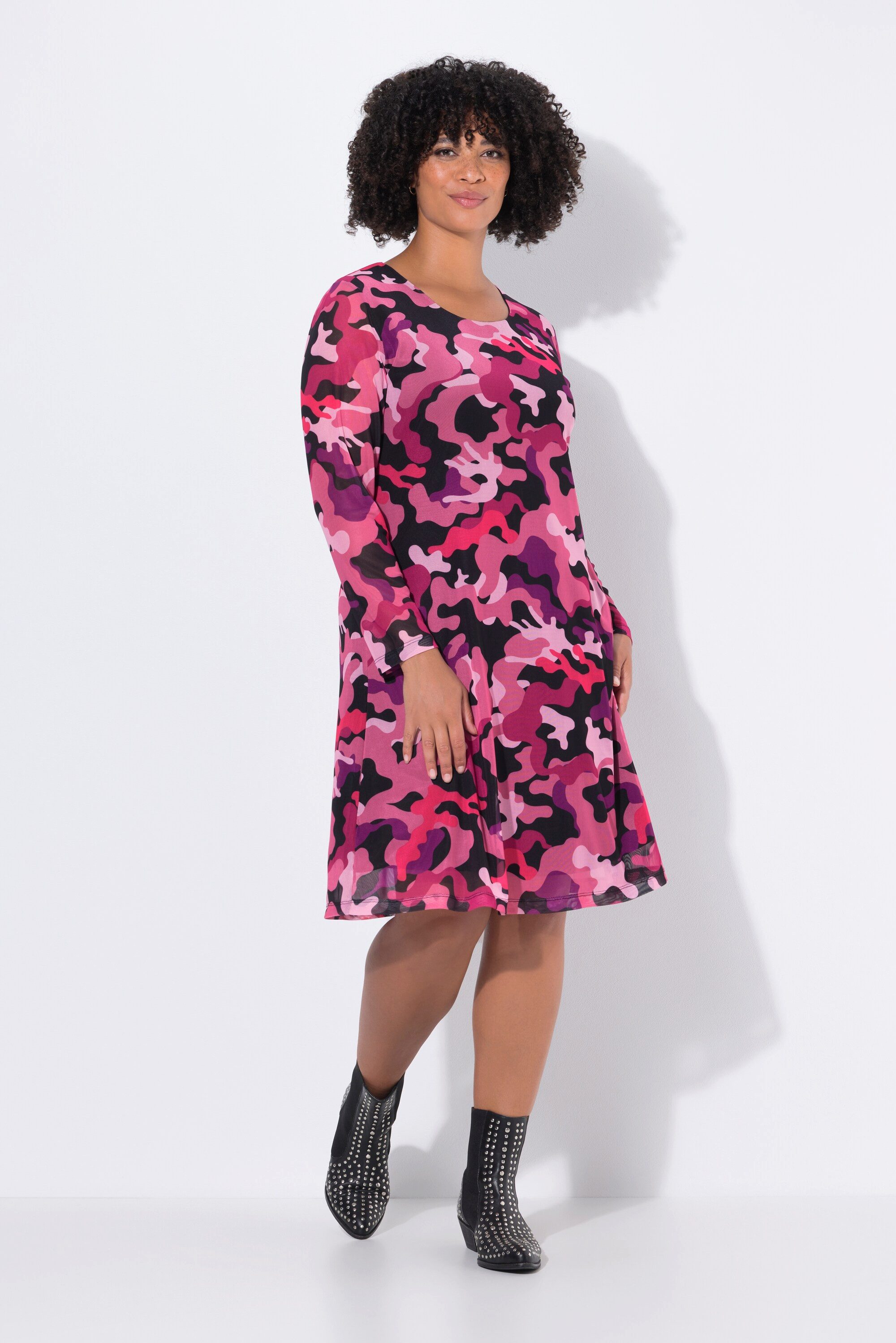 Angel of Style Jerseykleid Meshkleid Camouflage Raffnungen Langarm