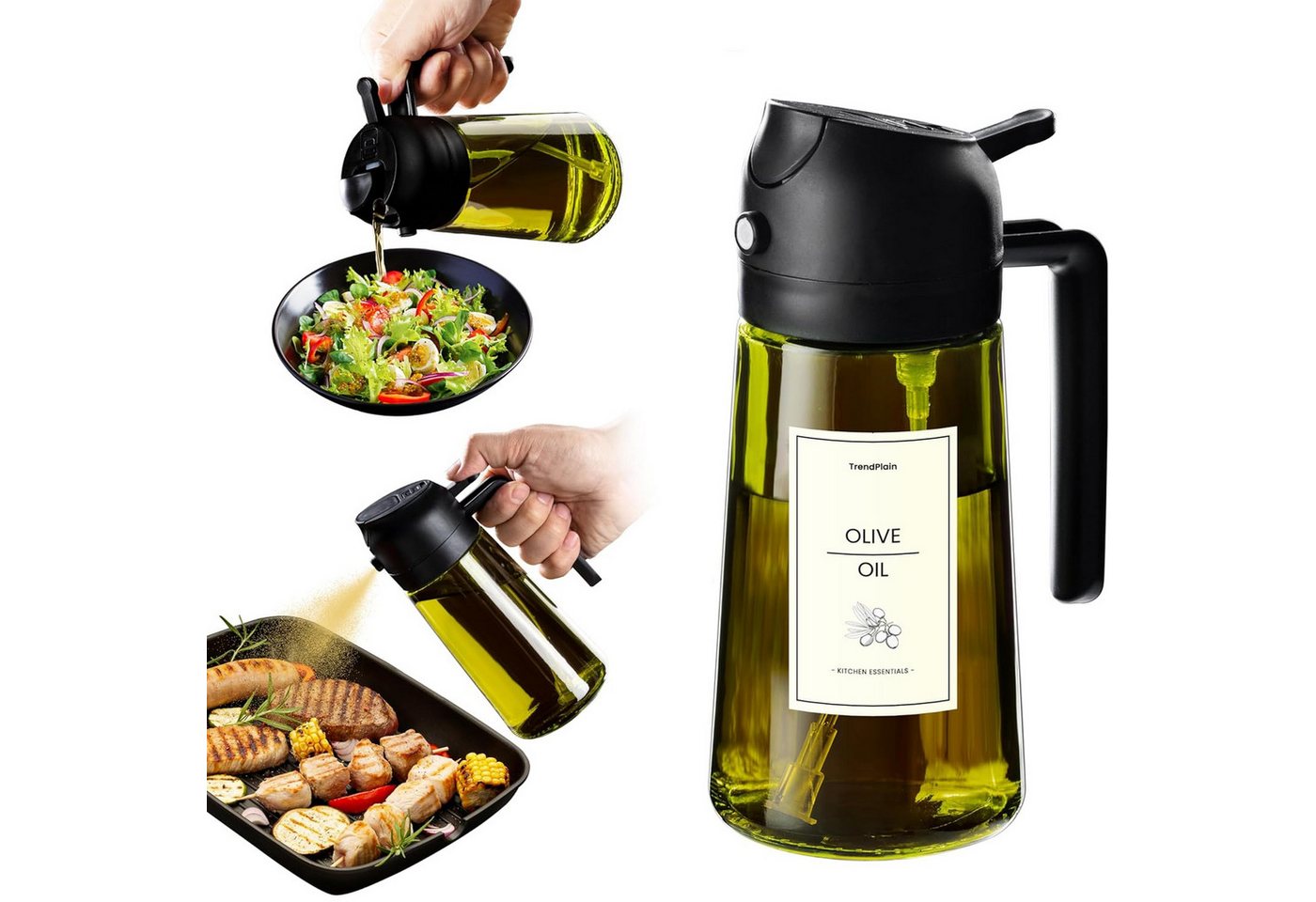 TUWENA Ölspender 470ml Öl Sprühflasche 2 in 1 Ölsprüher Ölspray lichtschützendem Design, (1-tlg), Küchen Gadgets für Kochen, Salat und Grill