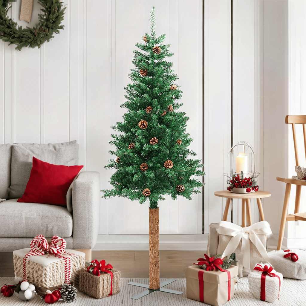 furnicato Künstlicher Weihnachtsbaum Schmaler Weihnachtsbaum 150 cm Grün mit Massivholz-Ständer, Künstliche Tanne mit 291 Spitzen, 33 …