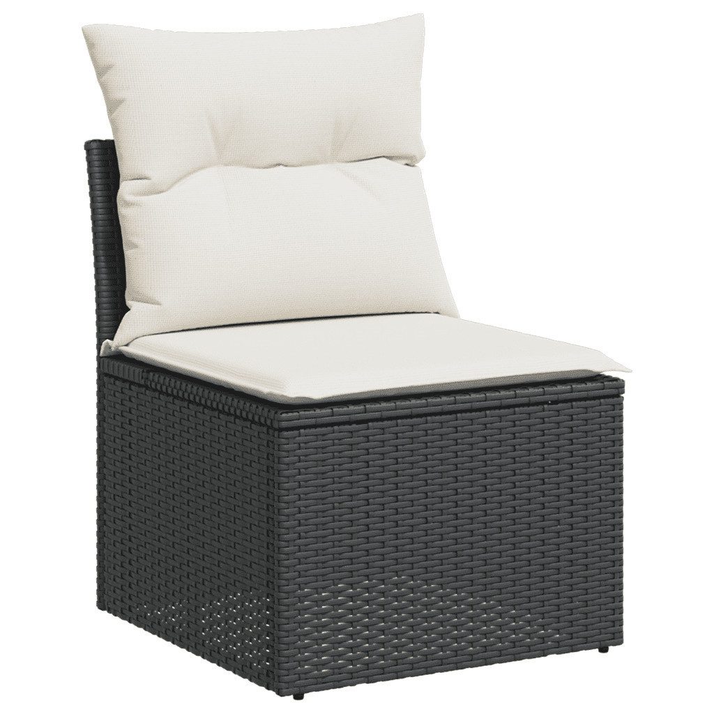 furnicato Garten-Essgruppe Garten-Eck- und Mittelsofa Set Schwarz 62x62x69 cm mit Echtholz, (1-tlg), UV-beständige Sitzgruppe mit Stauraum und klappbaren Ablagen