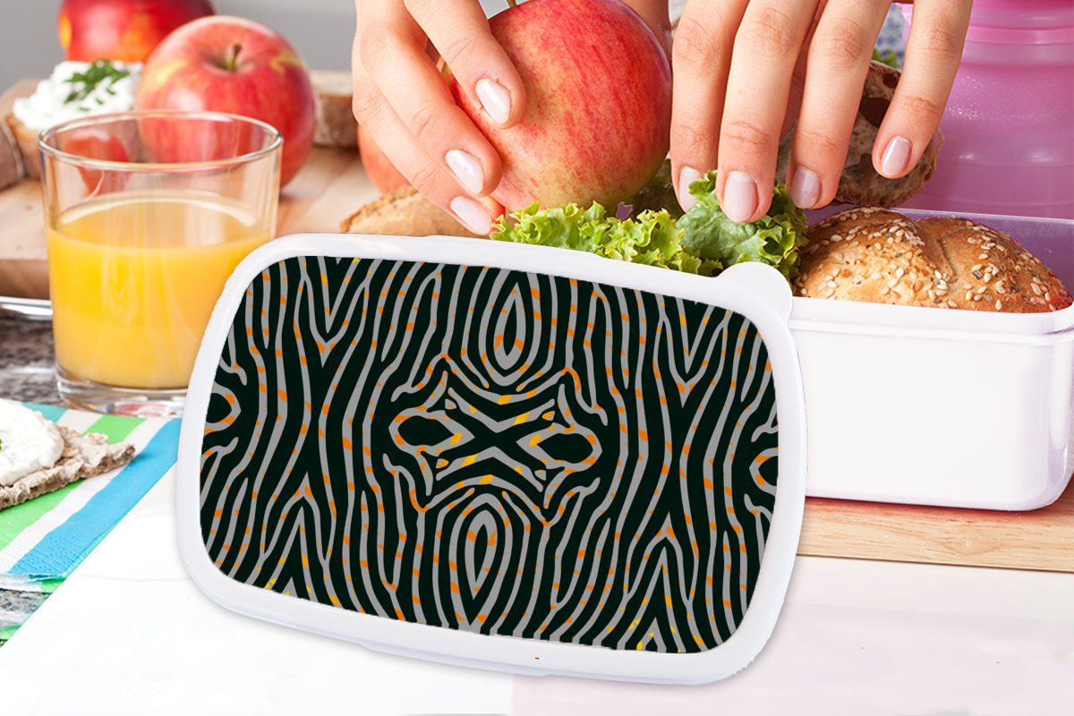 MuchoWow Lunchbox Zebra - Brotbox Jungs Brotdose, und und für Erwachsene, Muster, (2-tlg), Kinder - für Tiermuster Mädchen Kunststoff, weiß