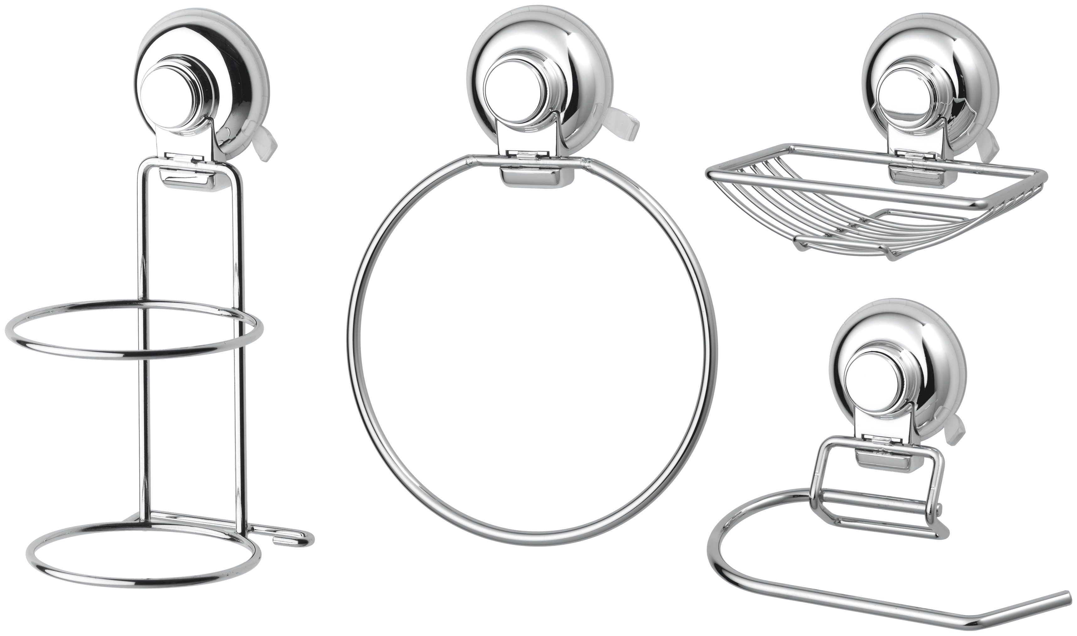 GSW Badaccessoire-Set HOOKIE System® 4-teilig, Saughaken an der gewünschten Stelle platzieren, Knopf drücken, FERTIG!, Set, 4 tlg., Intelligenter Saughaken, roter Ring zeigt Saugkraftverlust