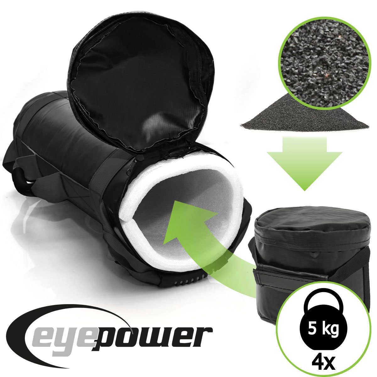 eyepower Gewichtssack 20kg Power 20x60cm Bag Gewichten cm, Kettlebell Training Sandbag 20x60 Sack 4 mit