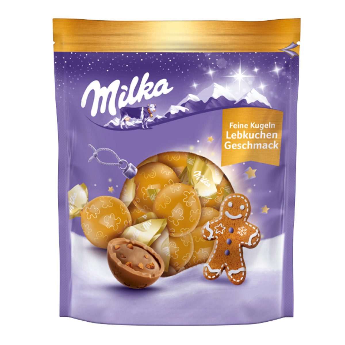 MILKA Schokolade, Milka Feine Kugeln Lebkuchen Geschmack mit Gewürzgebäckstückchen 90g