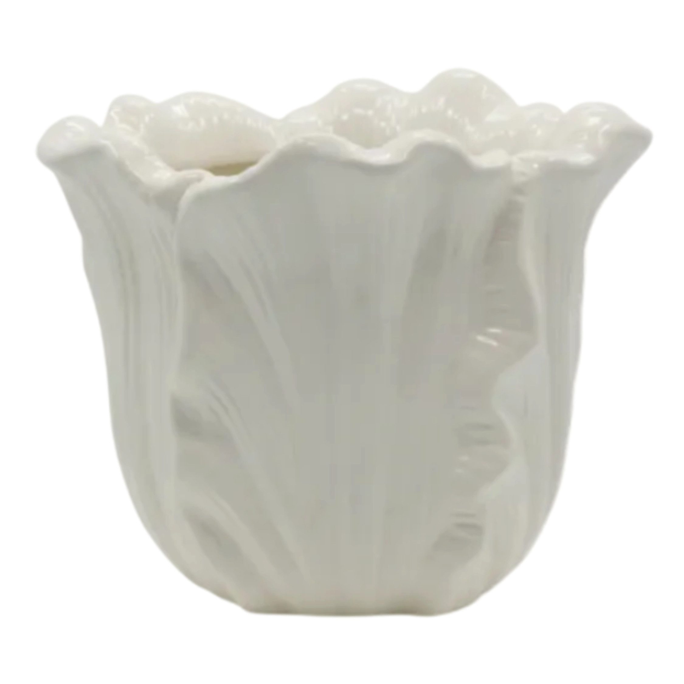 Chic Antique Dekovase Chic Antique Fayence Blumentopf mit Blättern – Creme