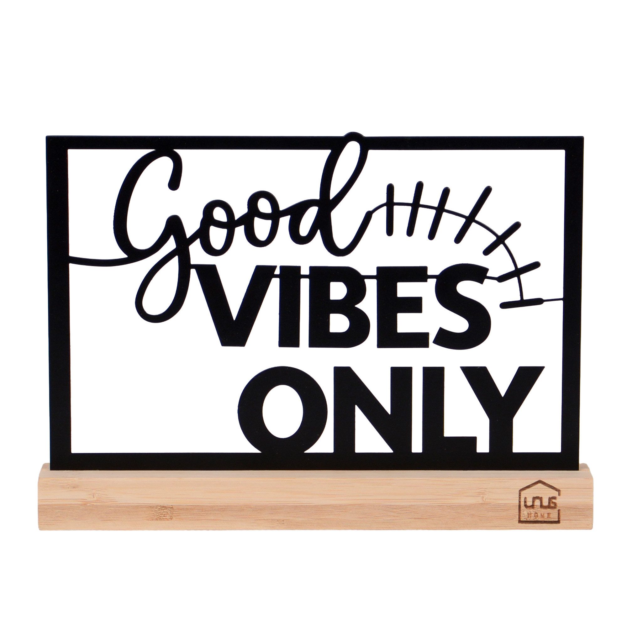 UNUS HOME Dekofigur Deko Aufsteller Good Vibes Only (25 cm breit), Aufsteller Wohndekoration Metall Bambus