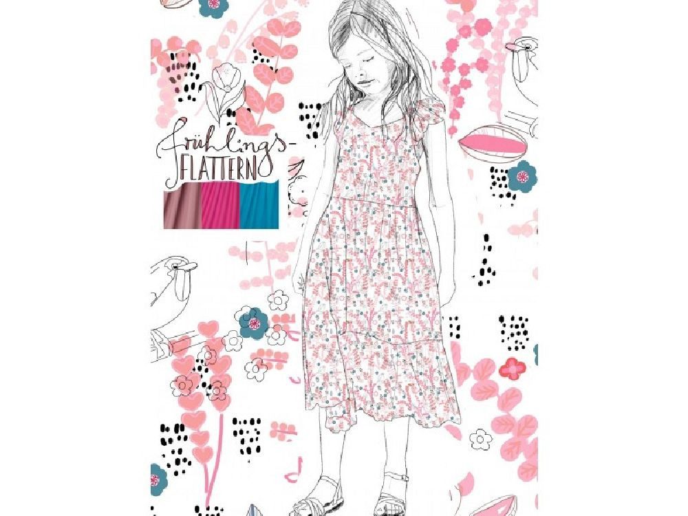 lillestoff Stoff Bio Jersey Lillestoff Frühlingsflattern, Bienen Blüten rosa, Meterware, 50 cm x 150 cm