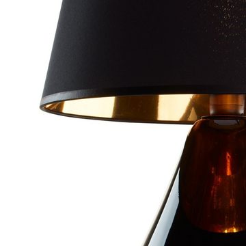 Licht-Erlebnisse Tischleuchte RIKA, ohne Leuchtmittel, Schwarz Gold 66 cm hoch E27 Stoff Glas Wohnzimmer Nachttisch