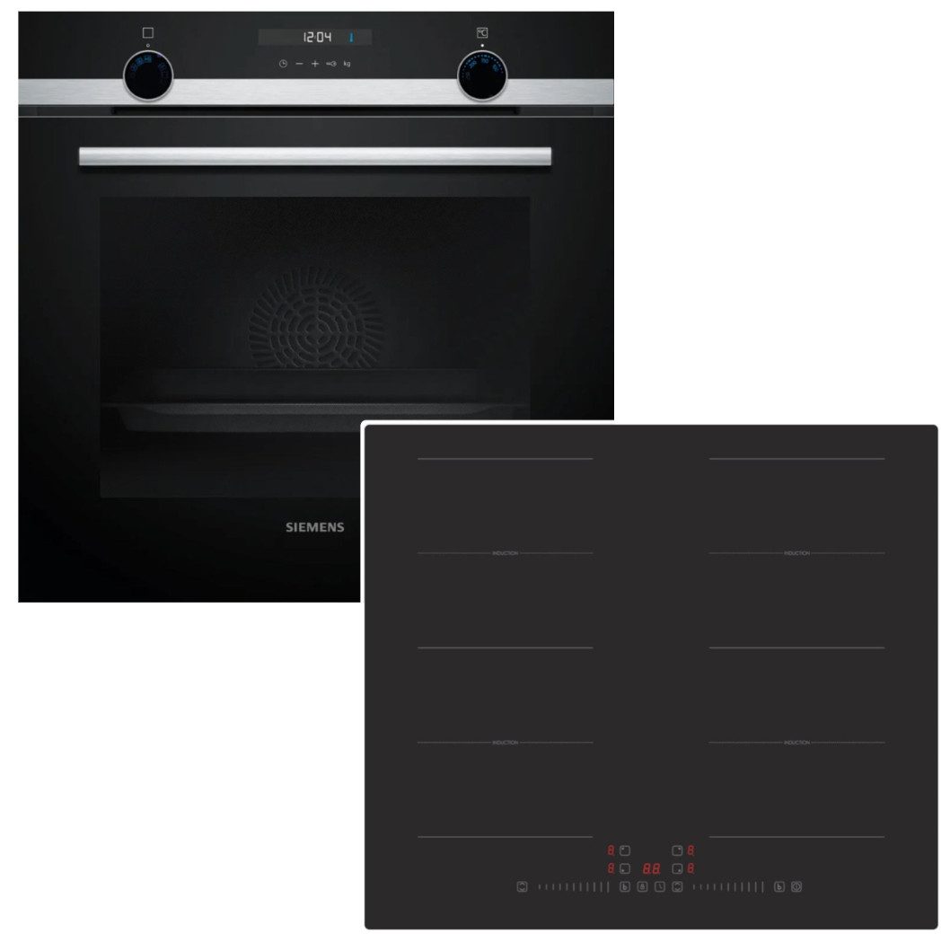 SIEMENS Backofen-Set Backofen 3D Heißluft Hydrolyse + PKM Induktionsfeld Booster Flex, mit 1-fach Teilauszug, Hydrolyse