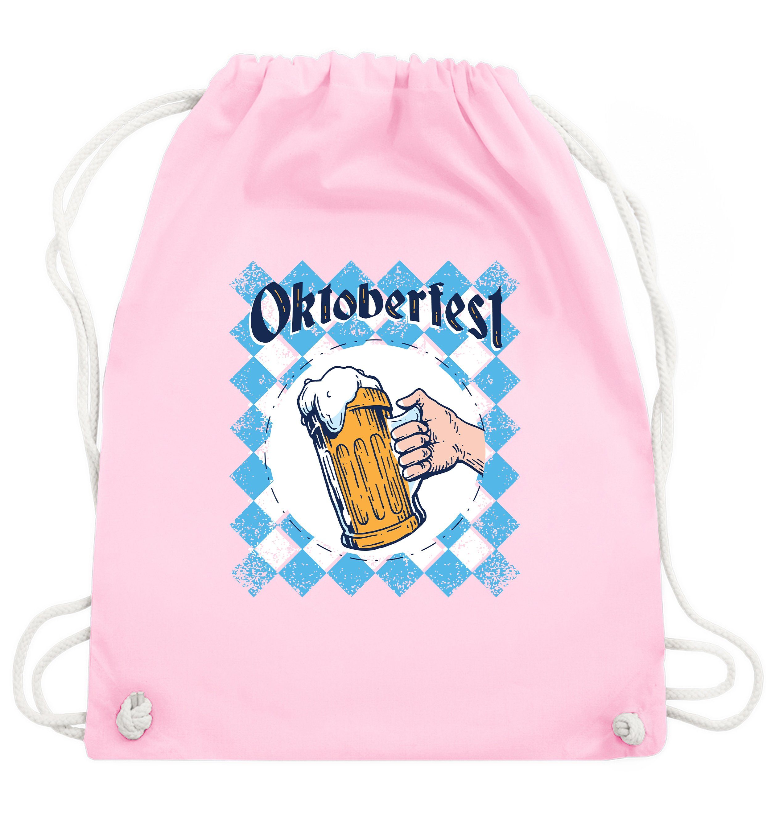 MyDesign24 Turnbeutel Oktoberfest Tasche bzw. Rucksack mit Aufdruck - Bierkrug, Baumwoll Sportbeutel mit Aufdruck i319 rosa