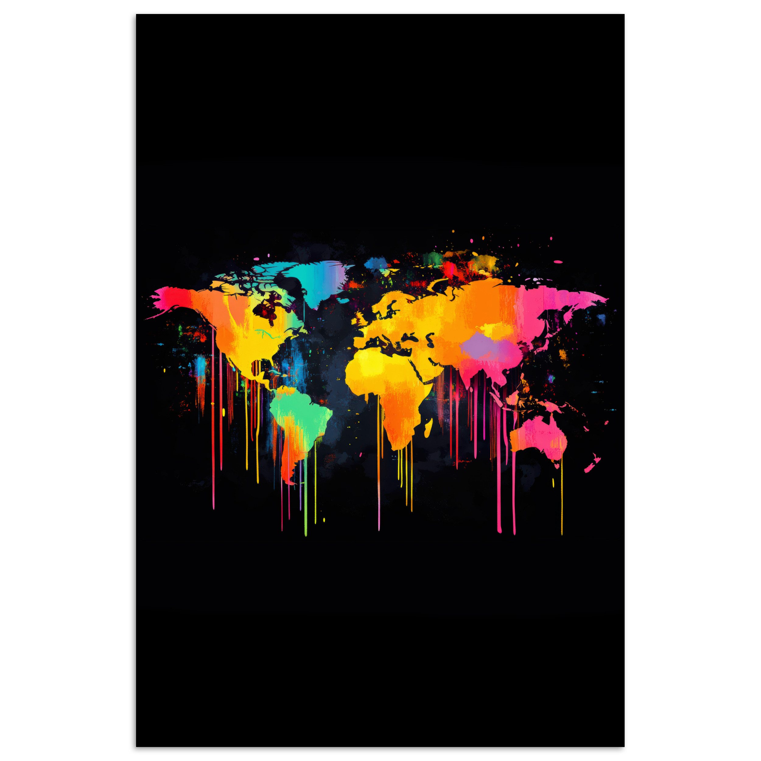 MuchoWow Poster Weltkarte - Farbe - Bunt - Graffiti - Welt, (1 St), Poster ohne Rahmen, Wandbild, Wandposter, 20x30 cm