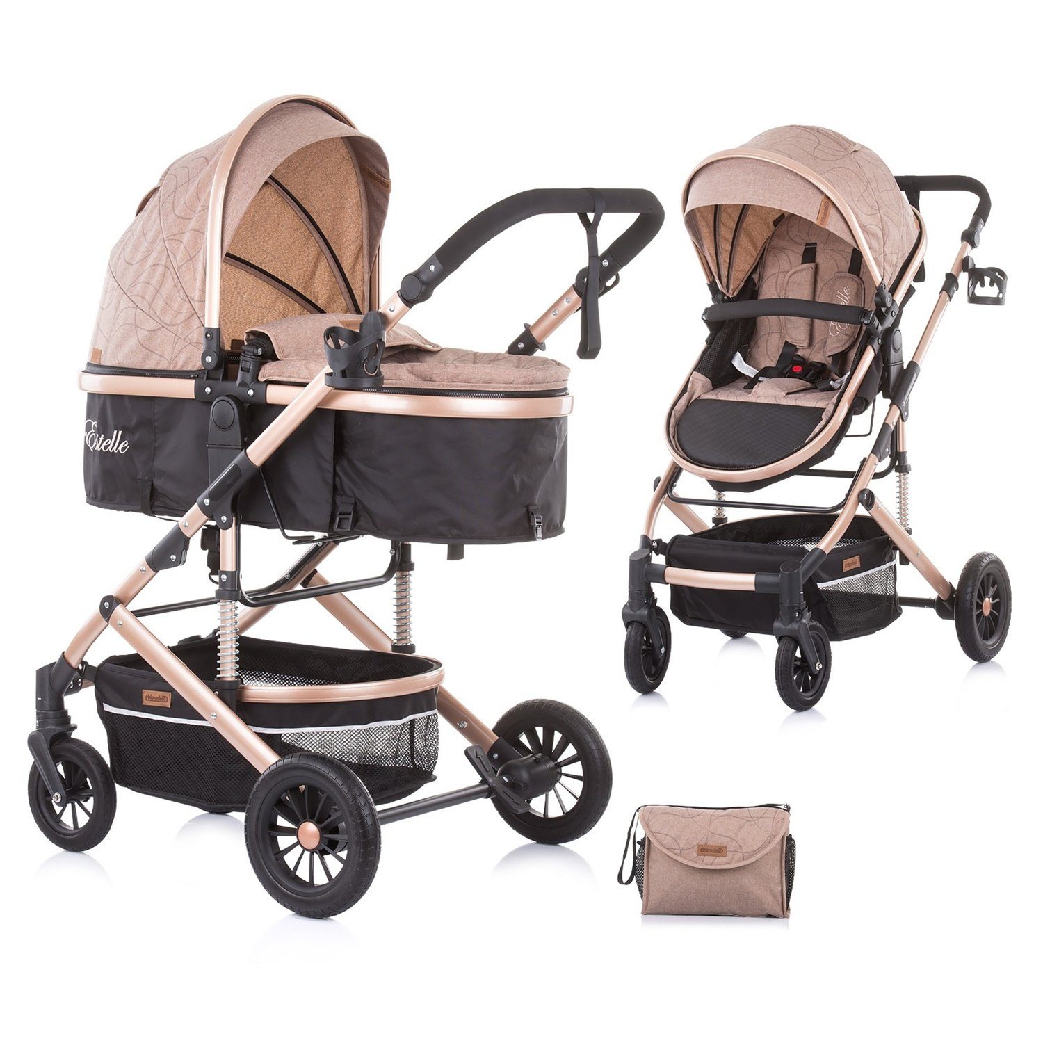 verstellbar Kombikinderwagen in braun Chipolino Kombi-Kinderwagen Babywanne Sportsitz Estelle, 2 1