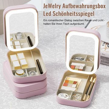 TWSOUL Kosmetiktasche Kosmetik-Aufbewahrungsbox mit großem Fassungsvermögen und LED-Licht, Lichthelligkeit einstellbar
