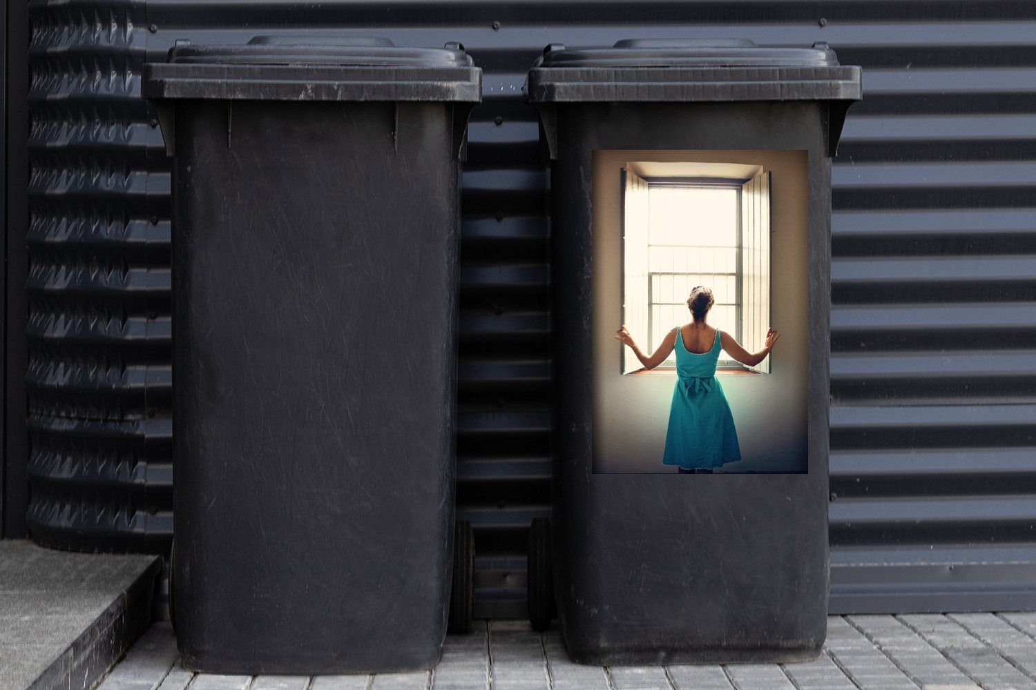 Container, St), (1 MuchoWow Abfalbehälter Wandsticker öffnet Sticker, Mülltonne, Fenster Frau Mülleimer-aufkleber,