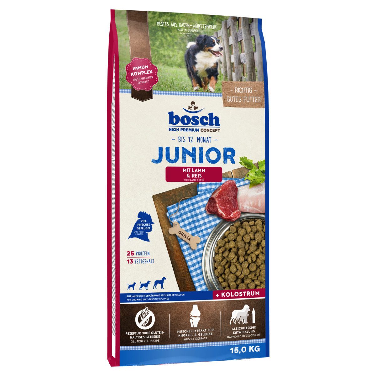Bosch Petfood Junior mit Lamm & Reis 15 kg, Trockenfutter für: Hund