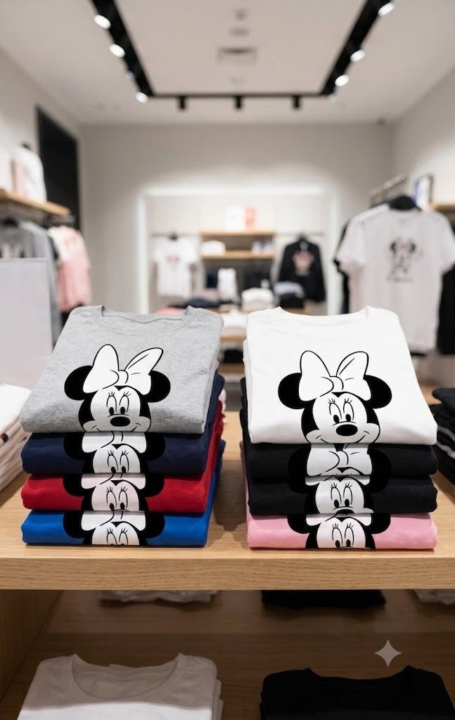 Blondie & Brownie T-Shirt MinnieMouse Damen T Shirt Gesicht Schleife Cartoon Print Rundhals (Einzelstück, Einzelartikel) MinnieMouse D Tee Classic Print