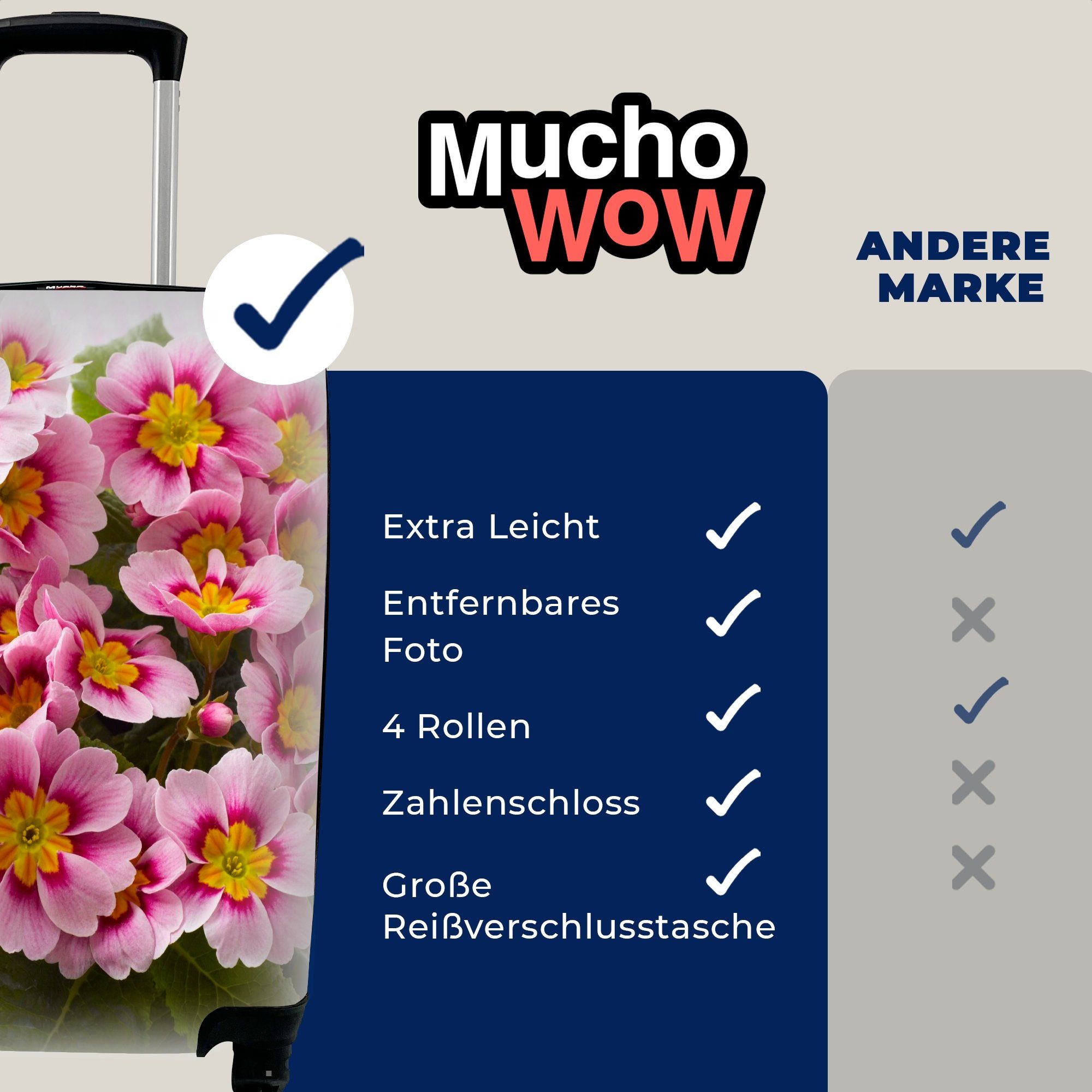 Blumenstrauß Ferien, Reisetasche MuchoWow 4 für rosa mit Trolley, Handgepäckkoffer Rollen, Schlüsselblumen, Reisekoffer Handgepäck mit rollen,