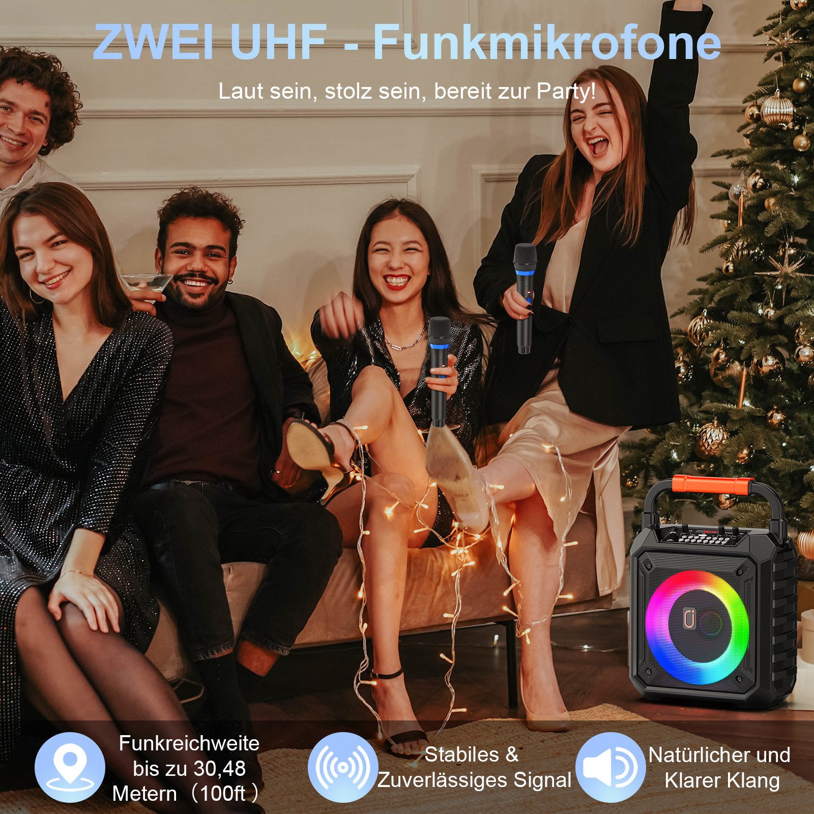 JYX Tragbares Lautsprechersystem mit Mikrofon für Karaoke Karaoke-Maschine 2.0 (Bluetooth 5.0, 15 W, unterstützt FM/USB/AUX/REC/TF-Anschluss, ideal für Partys) – Bild 5 von 5