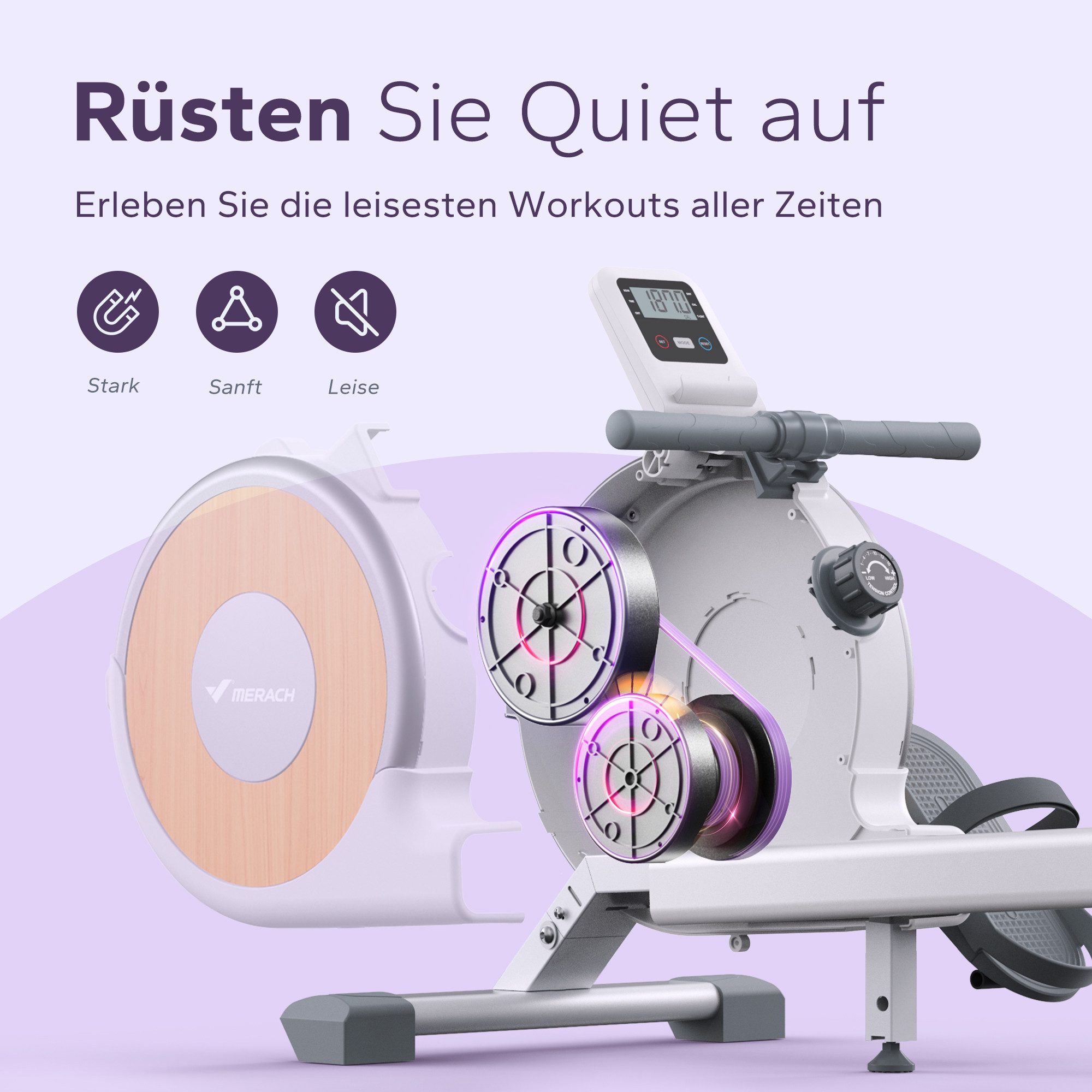 MERACH Rudergerät für Zuhause, Leises Magnetisches Rudergerät, mit Exklusiver APP (mit 16 Widerstandsstufen und Verbesserte Doppelschienen, mit Bluetooth Display & Tablet-Halter, Vertikale Aufbewahrung), Indoor Rudermaschine, Leicht zu Montieren, Belastbar bis 158KG
