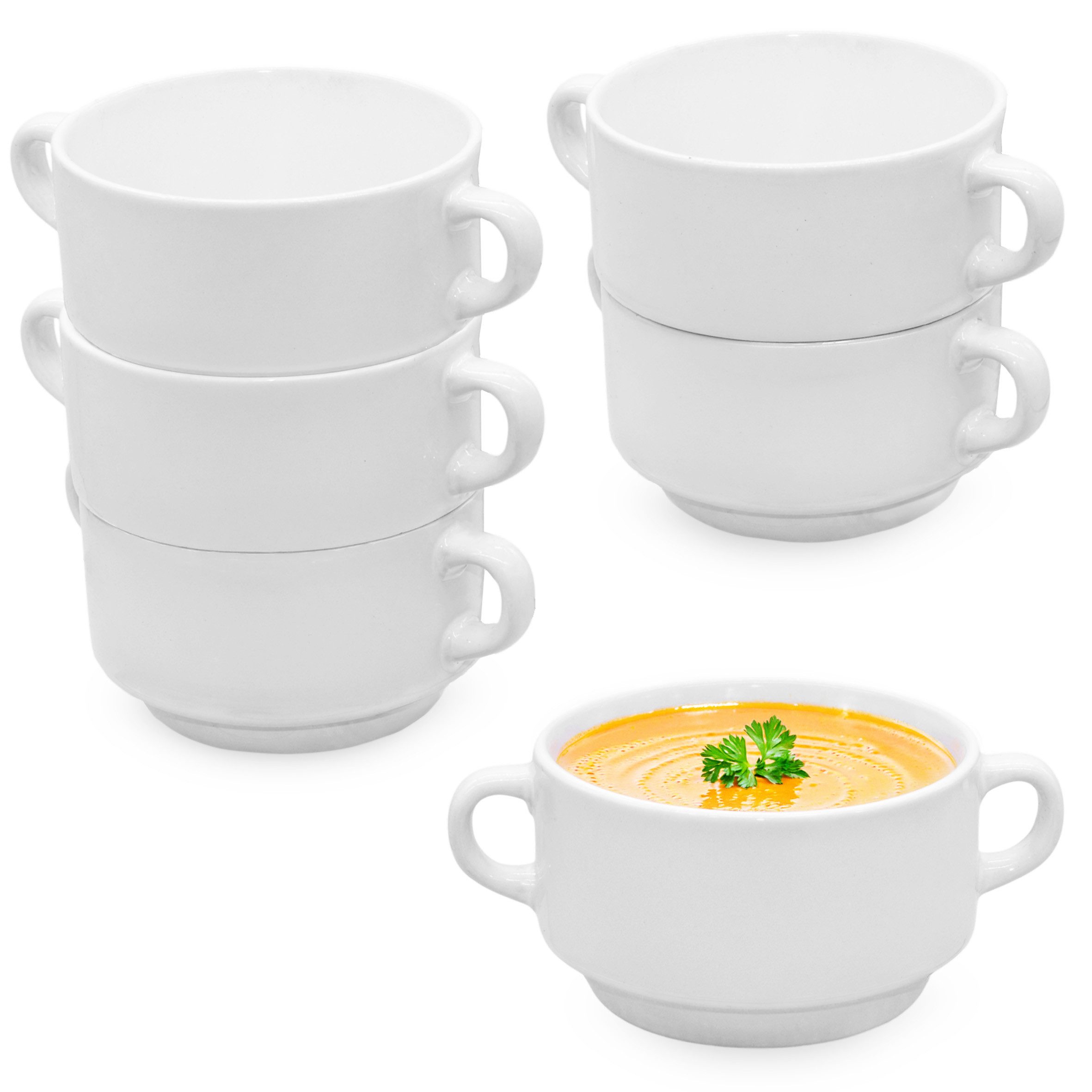 Spetebo Geschirr-Set Feinkeramik Suppentasse 200 ml weiß mit Henkel - 6er Set (1-tlg), 6 Personen, Feinkeramik, Lebensmittelecht und Spülmaschinenfest