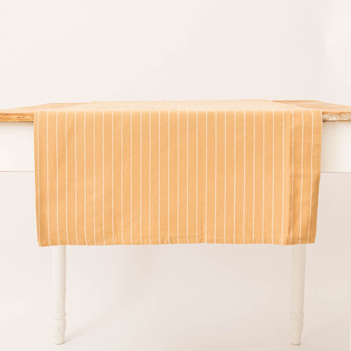 Tischläufer aus Baumwolle gestreift sandgelb weiß 50x140cm, Kuvertsaum