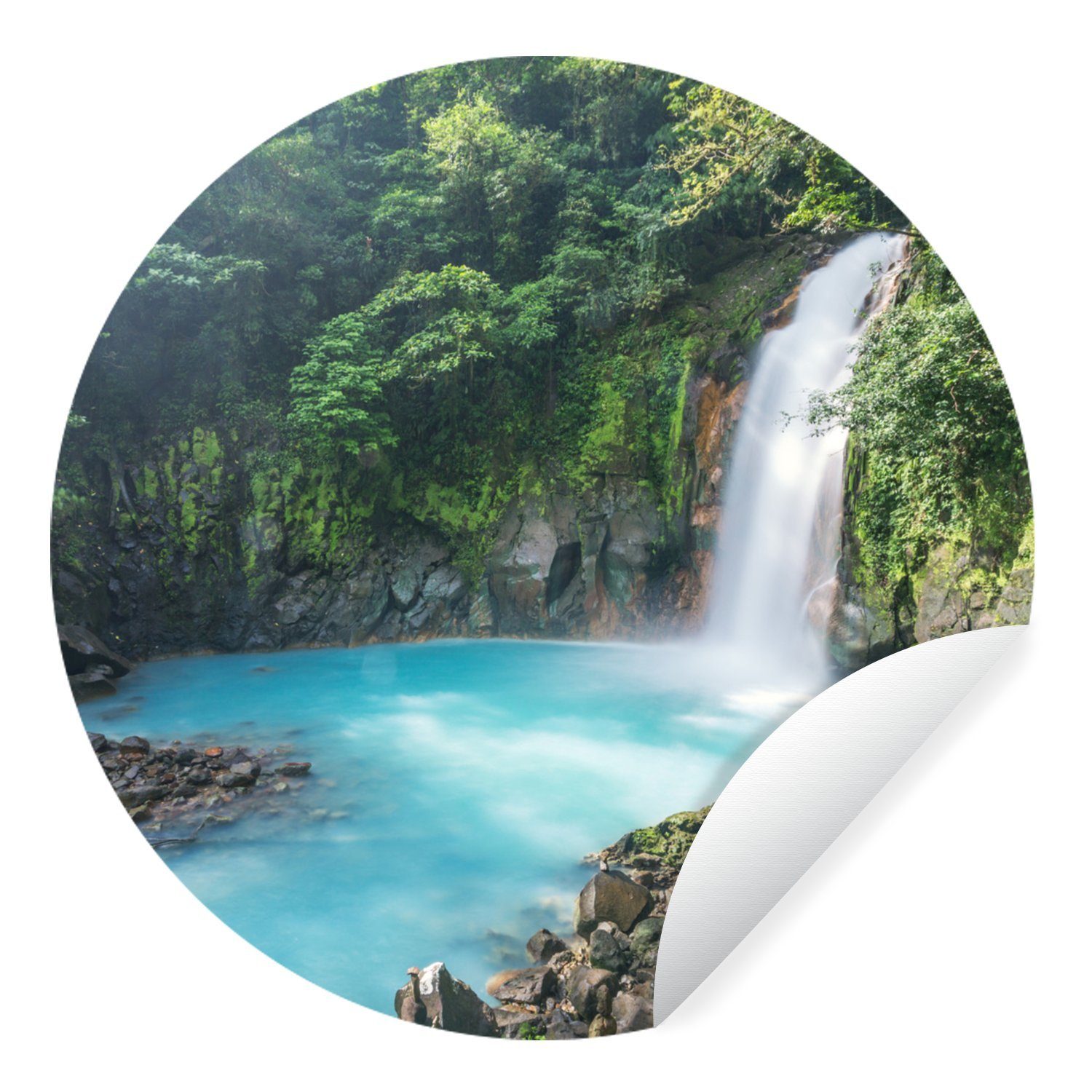 MuchoWow Wandsticker Rio Celeste Wasserfall am Vulkan Tenoria in Costa Rica (1 St), Tapetenkreis für Kinderzimmer, Tapetenaufkleber, Rund, Wohnzimmer
