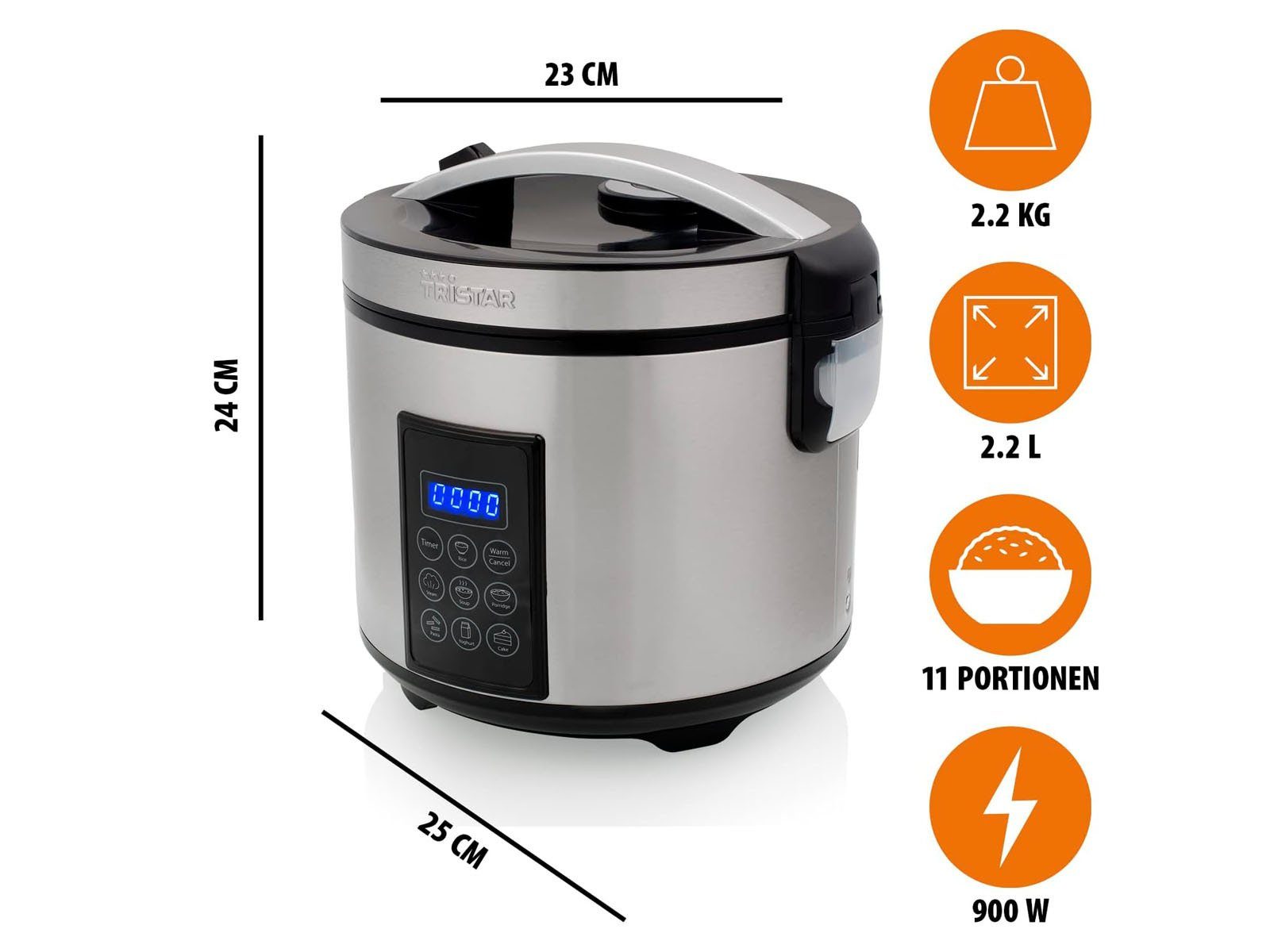 Multi-Kocher digitaler Kochautomat 900 W, für Gemüse-Dampfgarer Reiskocher, Sushi & Reis Tristar
