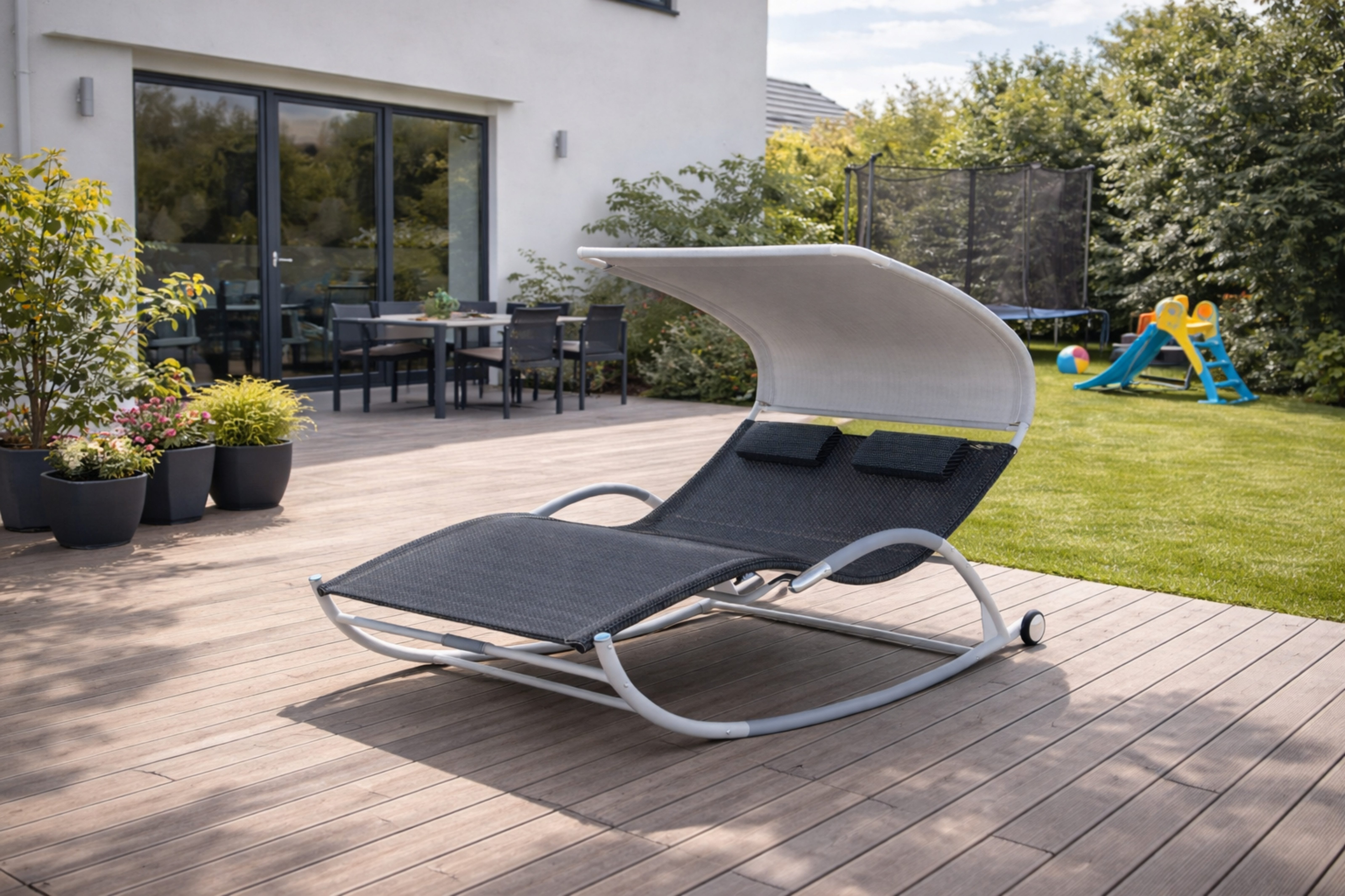 Leco Doppelliege Schaukelliege mit Sonnendach EDDA, Ergonomisch geformt