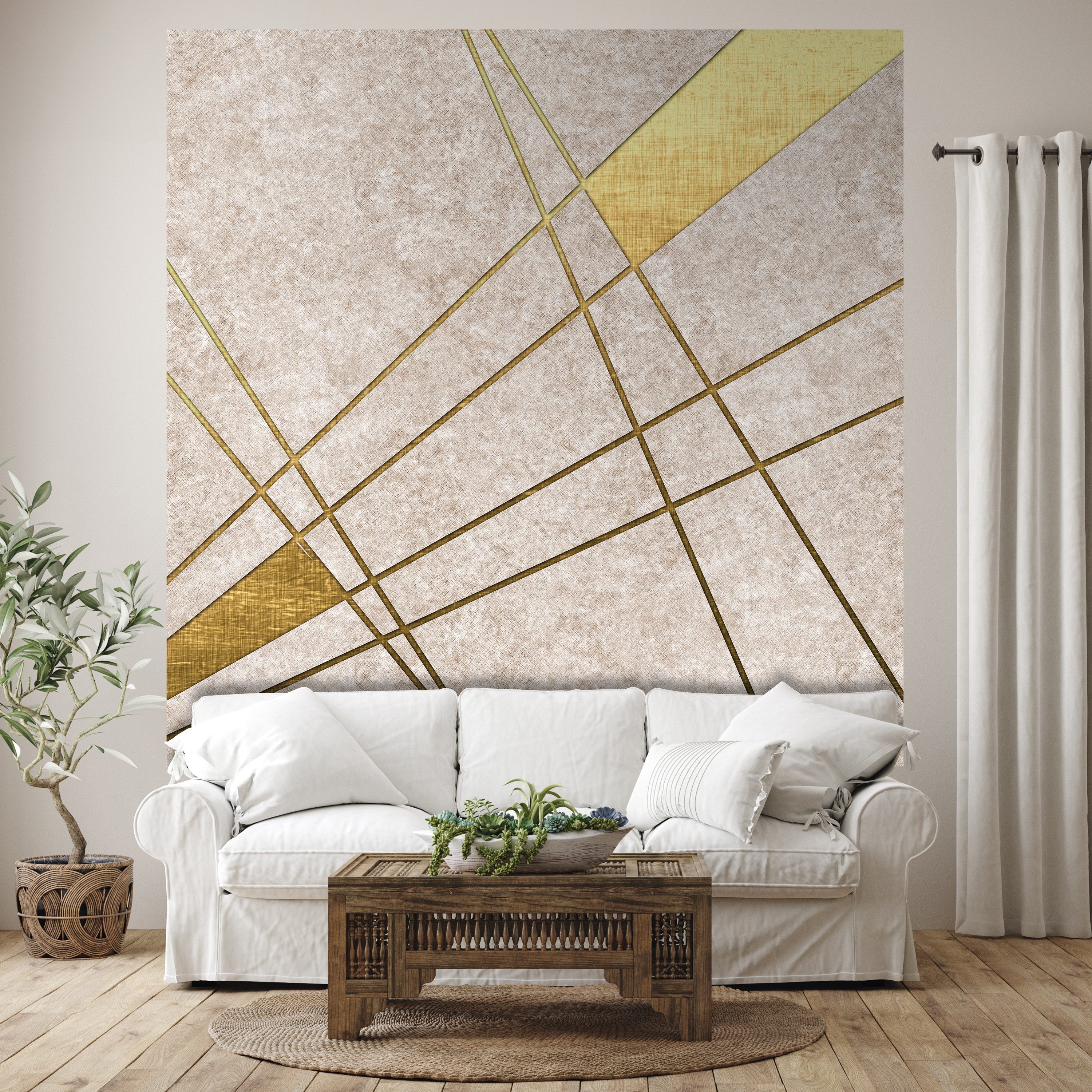 wandmotiv24 Fototapete Abstrakte goldene Linien, strukturiert, Wandtapete, Motivtapete, matt, Vinyltapete, selbstklebend