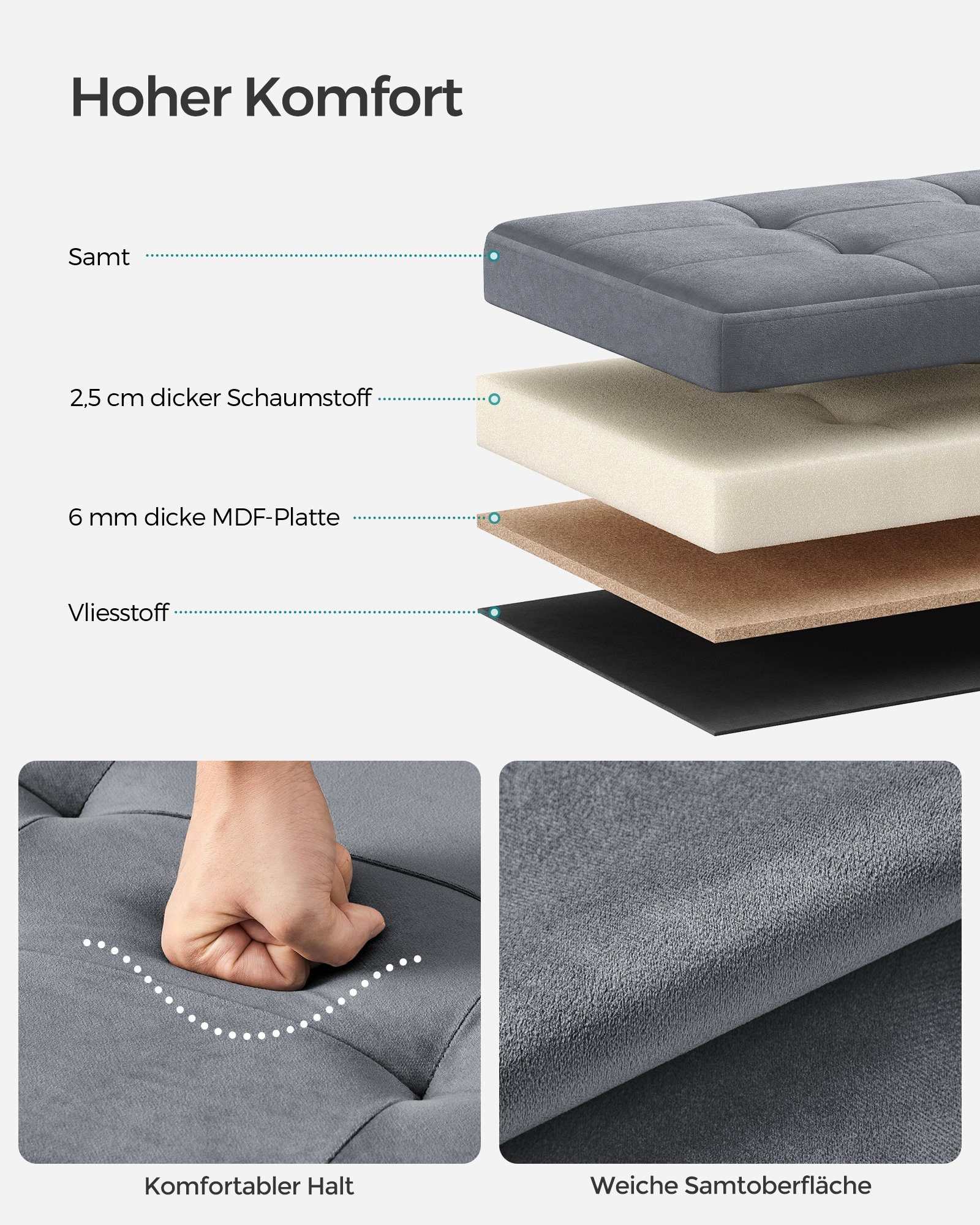 SONGMICS Sitzhocker sitzbank, Aufbewahrungsbox mit Deckel, bis 300 kg belastbar