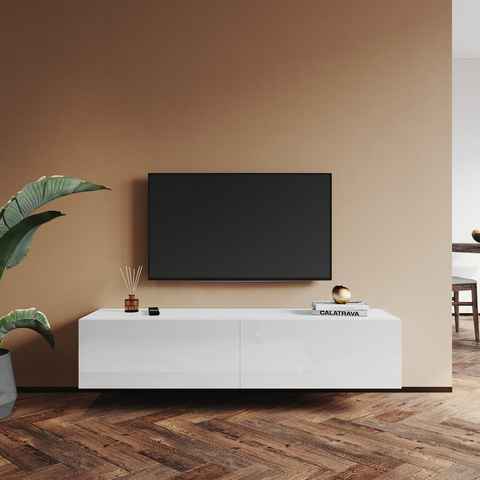 SONNI Lowboard TV Board Hochglanz hängend TV Lowboard Holz 140cm TV Schrank, 140x40x30cm, Zwei Montagemöglichkeiten