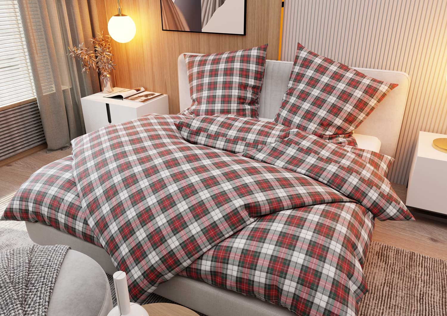 BETTWAESCHE-MIT-STIL Bettwäsche Flanell Bettwäsche Schotten Tartan günstig online kaufen